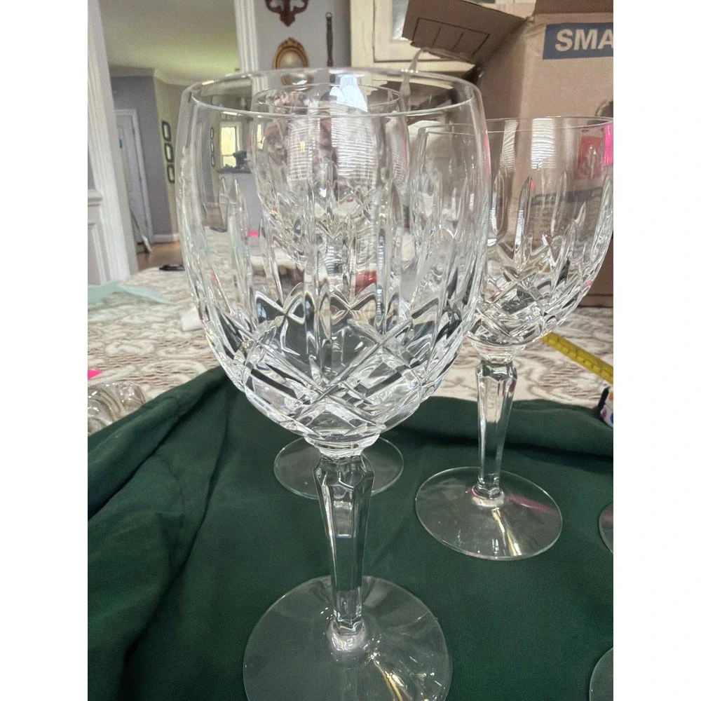 Set of 5 Gorham lady Anne Crystal Wine Goblets Cut Glass Goblets